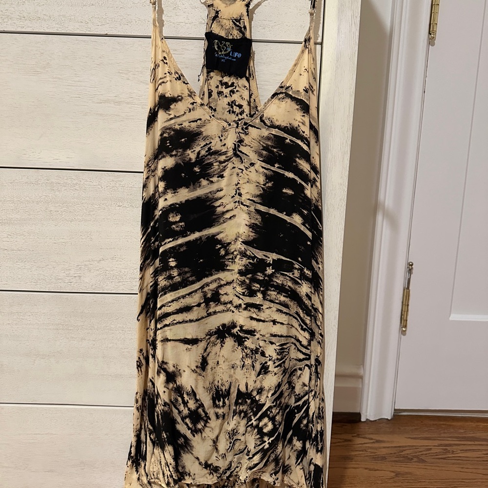 Blue Life Asymmetrical High Low Black and Cream Tue Dye Dress